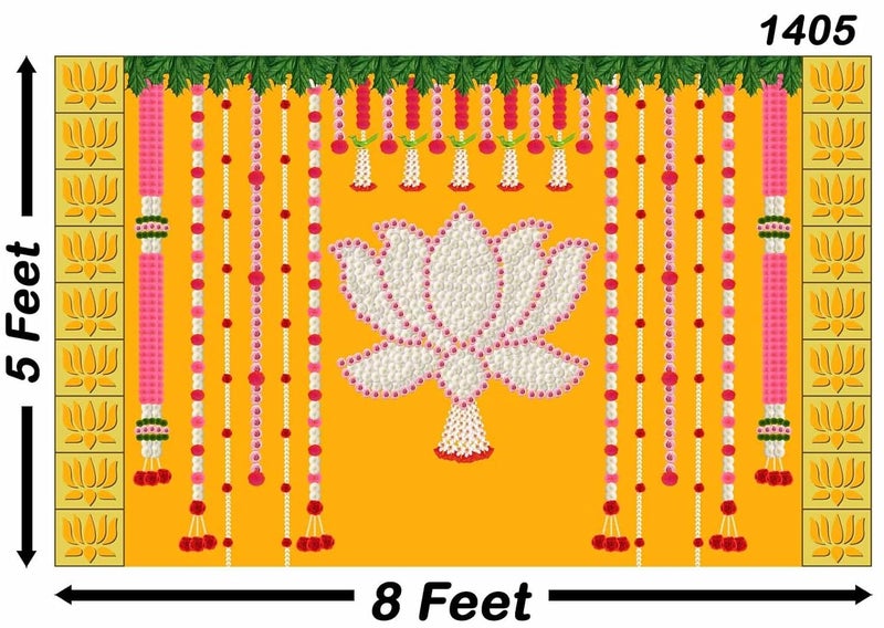 Backdropon ستارة خلفية مزخرفة بتصميم زهرة اللوتس للزينة التقليدية في البوجا، حجم 5 أقدام ارتفاع و8 أقدام عرض (5 * 8) - Image 3