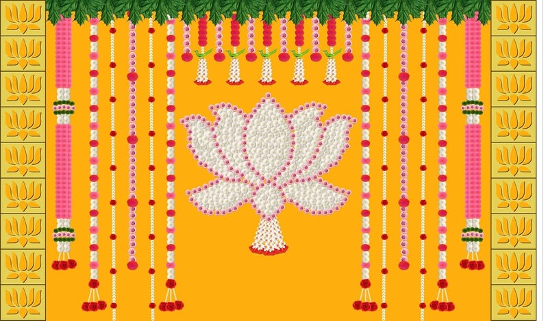 Backdropon ستارة خلفية مزخرفة بتصميم زهرة اللوتس للزينة التقليدية في البوجا، حجم 5 أقدام ارتفاع و8 أقدام عرض (5 * 8) - Image 1