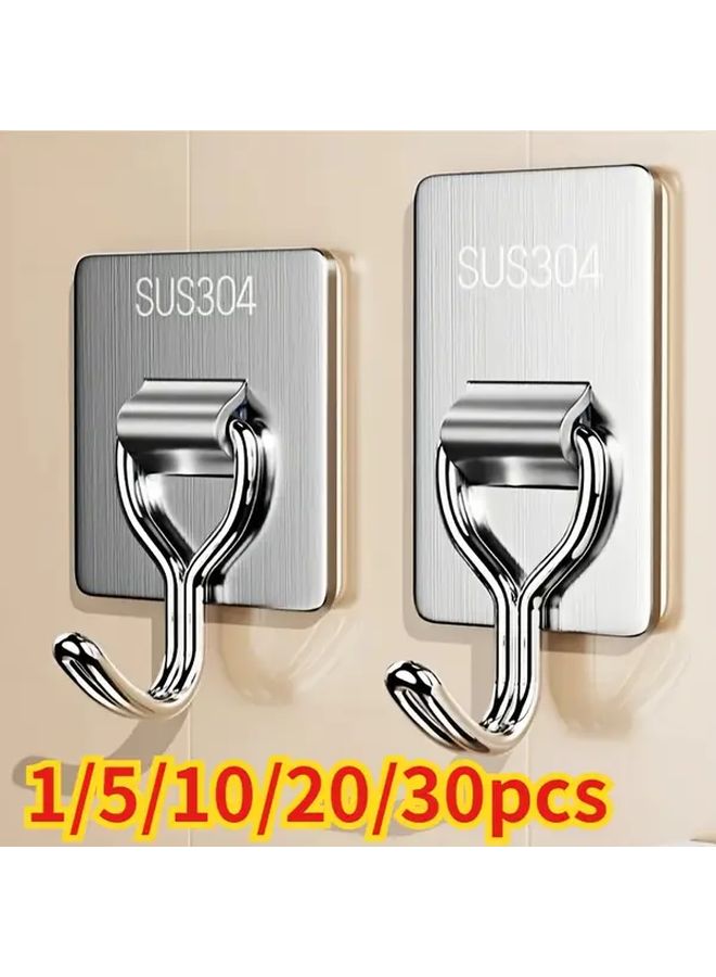 304 Stainless Steel Self Adhesive Towel Hooks Curved Design Wall Mounted Bathroom Organizer 1pc - Image 1