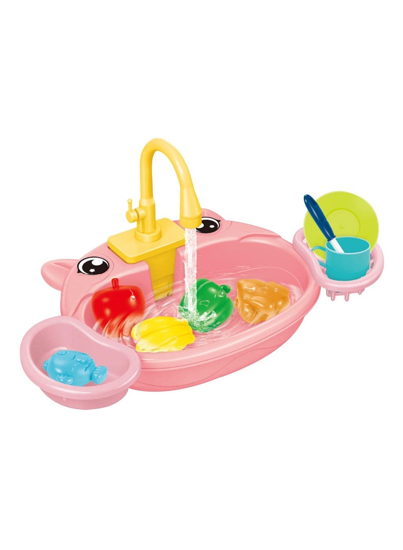Chabeia Kids Kitchen Sink Toy – Pretend Play Sink with Working Faucet, Water Circulation & Drain, Battery not included, Educational Role-Play Set for Toddlers & Kids (Pink) - Image 4