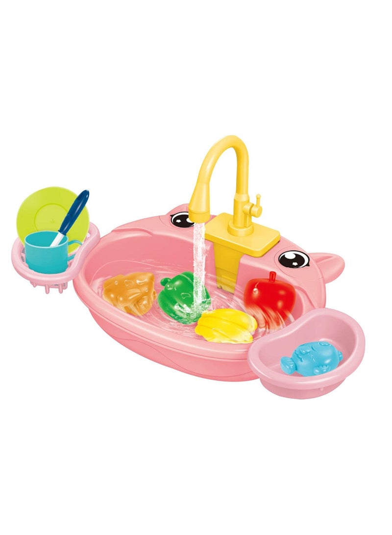 Chabeia Kids Kitchen Sink Toy – Pretend Play Sink with Working Faucet, Water Circulation & Drain, Battery not included, Educational Role-Play Set for Toddlers & Kids (Pink) - Image 2