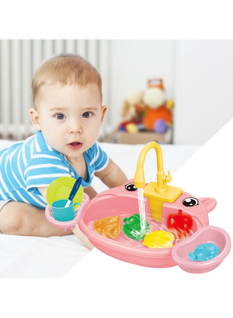 Chabeia Kids Kitchen Sink Toy – Pretend Play Sink with Working Faucet, Water Circulation & Drain, Battery not included, Educational Role-Play Set for Toddlers & Kids (Pink) - Image 3