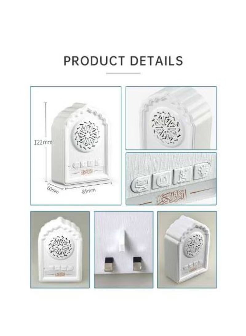 TIGER QB812 Holy Wall-Mounted Quran Speaker – SQ669 Wireless Bluetooth Islamic Audio Player with Night Light, Ruqyah, Zikir, Dua, Full Quran Playback, 24-Hour Loop, 3-Pin Wall Plug, Remote Control – Ideal for Home, Mosque & Spiritual Healing Use (White) - Image 5