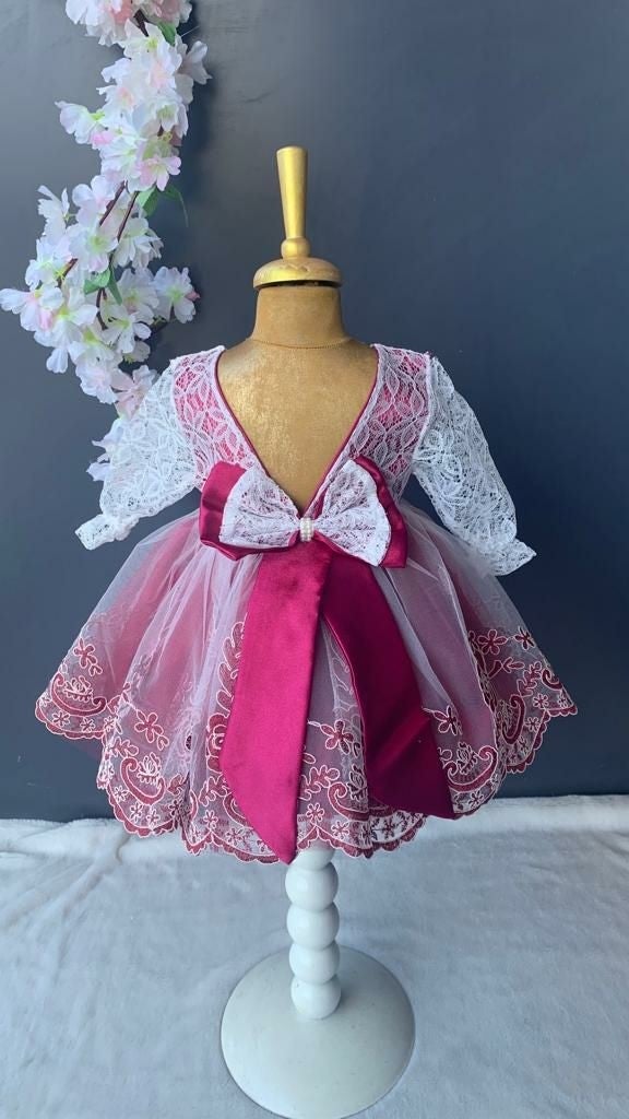Furya Baby Girl 0-6 Months Wedding Dress 4 Piece Mawlud Set Long Sleeve Lace Premium Mawlud Dress - Image 2