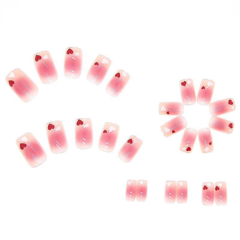 طقم أظافر صناعية قابلة لإعادة الاستخدام بتصميم أحمر قلوب شفاف أطراف - موديل R376 - Image 2