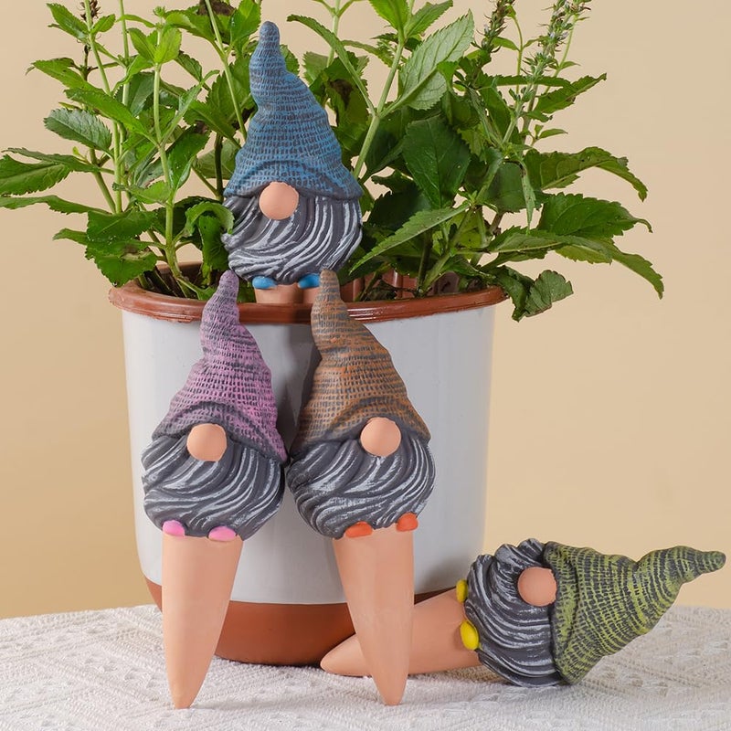 CZWL&HG 4 Pack Terracotta Watering Spikes, Vacation Self-Watering Planters Devices - Continuous Moisture with Slow Release Watering System - Perfect for Indoor Outdoor Plants (Gnome) - Image 1