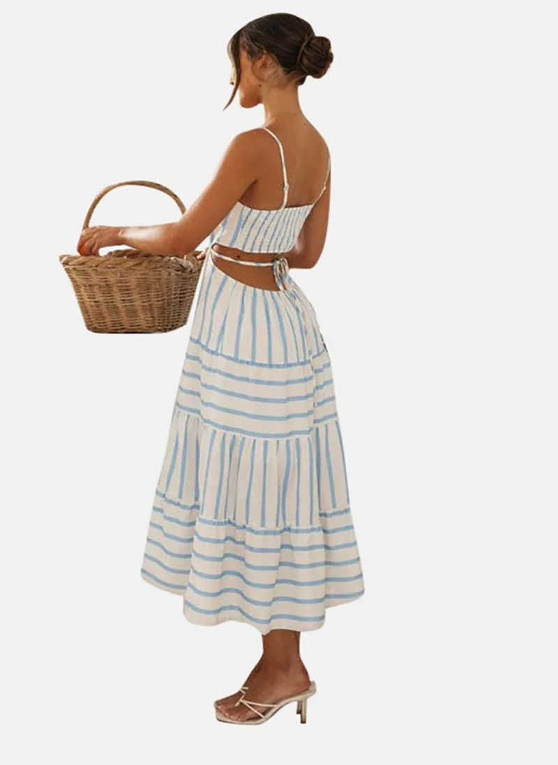 YUNIQEE Striped Cutout Midi Dress