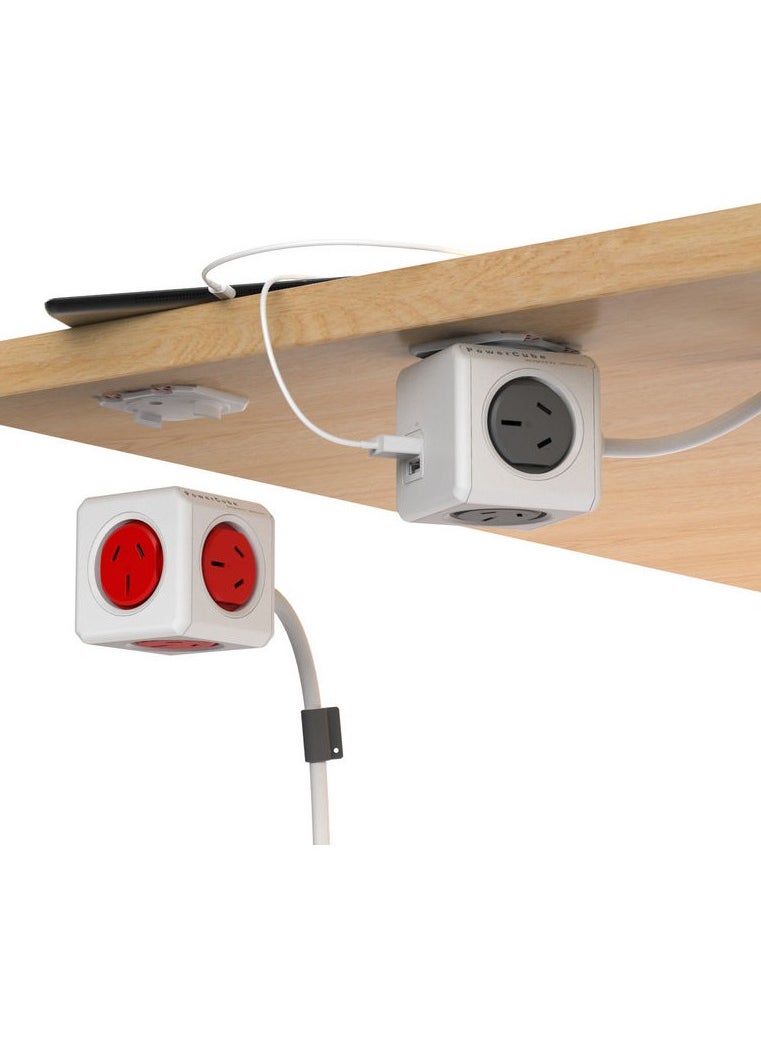 Allocacoc Allocacoc Universal Powercube 3m Extension Cord with USB Port, Red  - Image 3