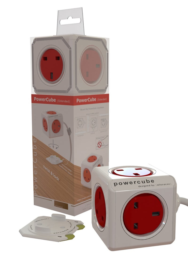 Allocacoc Allocacoc Universal Powercube 3m Extension Cord with USB Port, Red  - Image 4