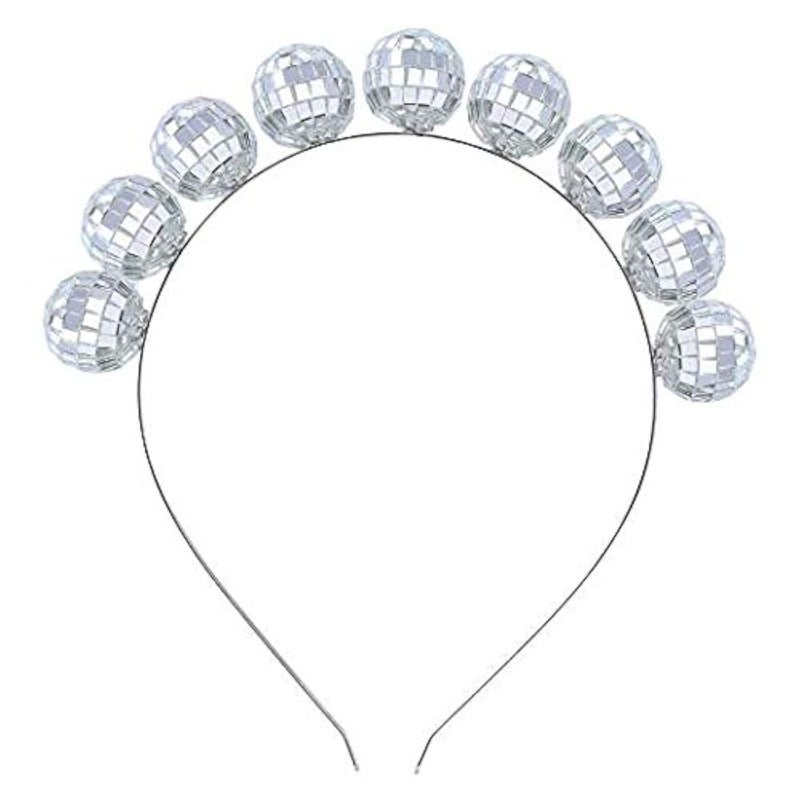 Coucoland Vintage Disco Ball Headband - 1970s Disco Costume Headpiece for Party (Silver) - Image 1
