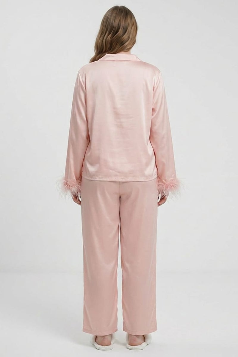 Material Girl Women 2 Pieces Plain Long Sleeve Shirt With Pants Sleepwear Set, Pink - Image 4