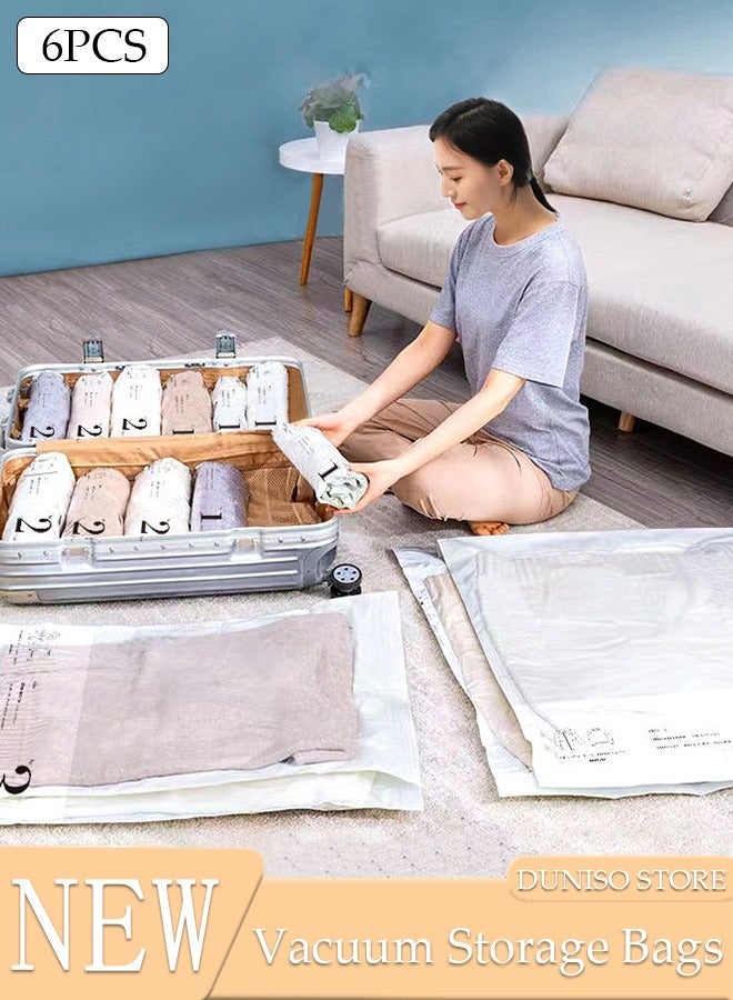 DUNISO Vacuum Storage Bags- Pack of 6 (2 Large + 2 Medium + 2 Small) Reusable Compression Bags Space Saver for Packing, Clothes, Comforters , Blankets, No Pump Needed - Image 1