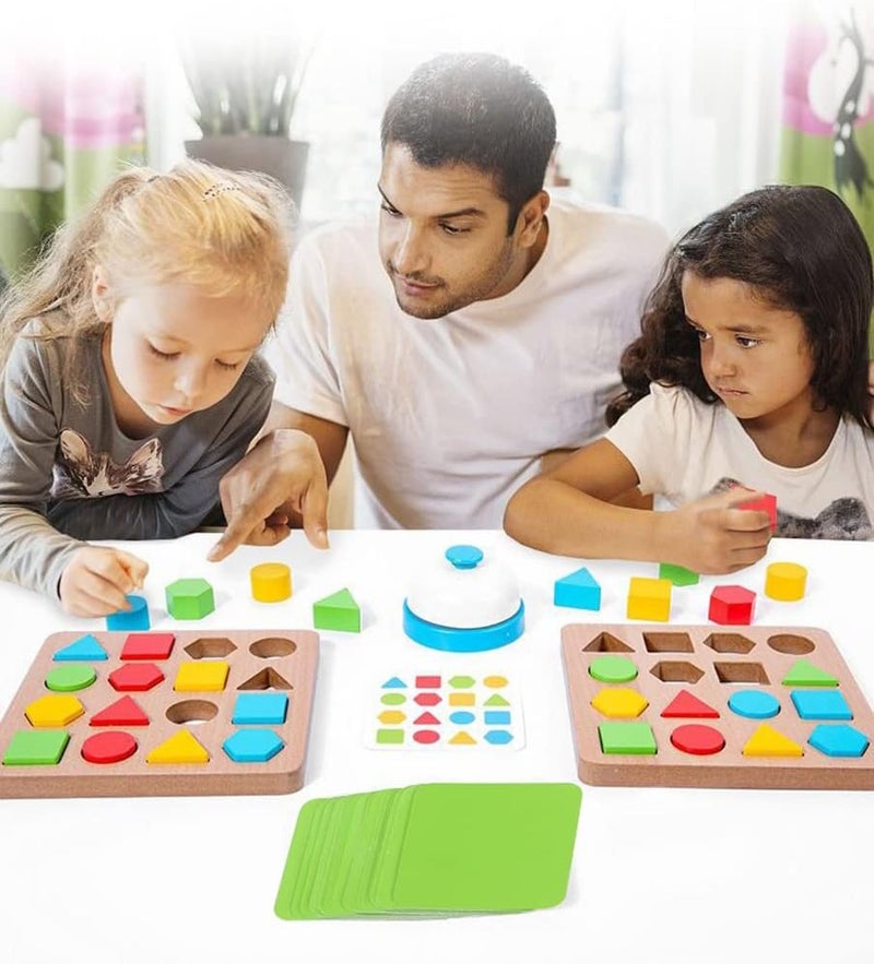 UV Enterprises Wooden Puzzles Shape Color Matching Board Games Preschool Educational Montessori Toys for Kids 3 4 5 6 Years Old Boys Girls Brain Teaser Puzzle Logic Game with Bell Cards - Image 3
