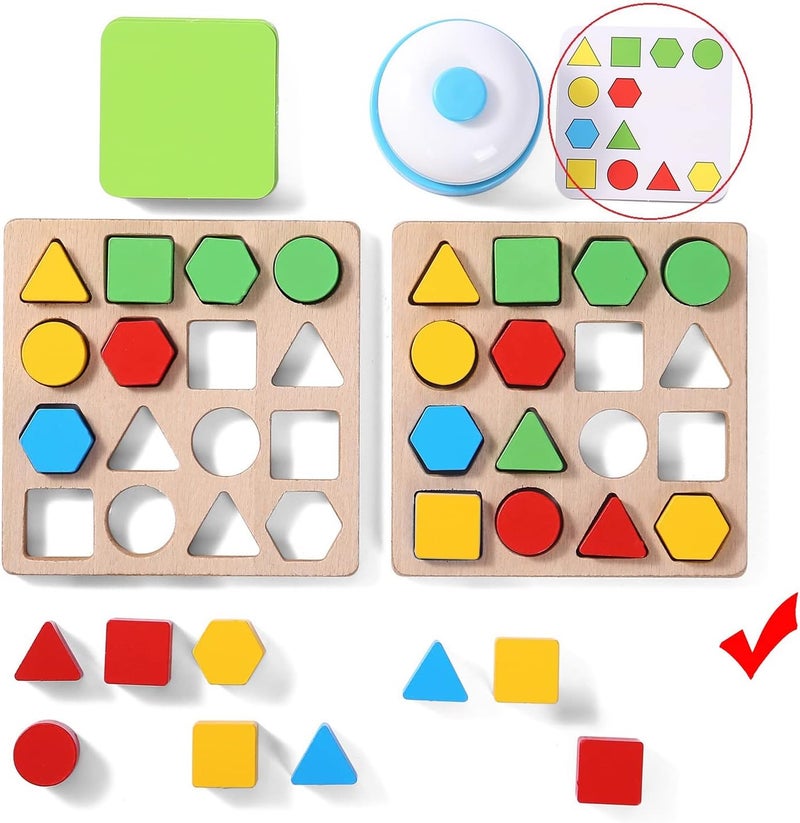 UV Enterprises Wooden Puzzles Shape Color Matching Board Games Preschool Educational Montessori Toys for Kids 3 4 5 6 Years Old Boys Girls Brain Teaser Puzzle Logic Game with Bell Cards - Image 5