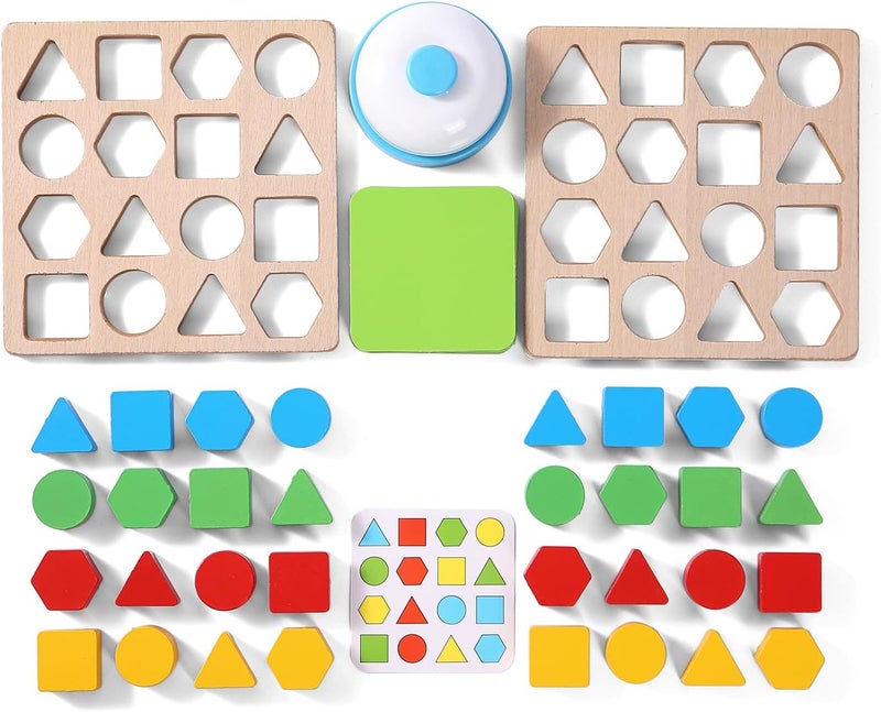 UV Enterprises Wooden Puzzles Shape Color Matching Board Games Preschool Educational Montessori Toys for Kids 3 4 5 6 Years Old Boys Girls Brain Teaser Puzzle Logic Game with Bell Cards - Image 4