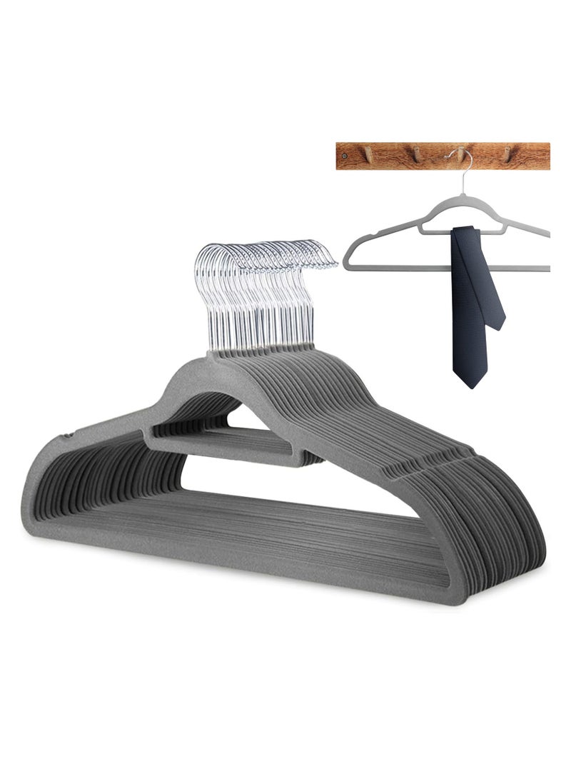 Mmmon Velvet Hangers 20 Pack-Non-Slip Clothes Hangers with Tie Bar 360° Hook Durable Sturdy, PremiumClothes Hangers Non-Slip Felt Hangers, Space Saving Wardrobe Organisers for SuitsJackets Clothes - Image 1