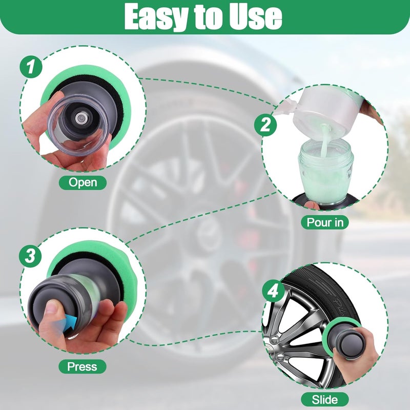 Dexspoeny أداة تطبيق ملمع الإطارات Flow Tire Shine، أداة قابلة لإعادة الاستخدام لتزيين إطارات السيارات والشاحنات، وسادة تطبيق ملمع الإطارات بدون قطرات وبدون خطوط، وسادة إسفنجية رغوية لتفاصيل السيارة مناسبة لجميع أنواع ملمعات وجلات الإطارات (اللون الأسود + الأخضر) - Image 5