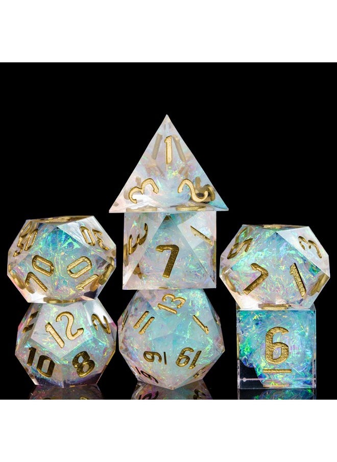 cusdie Sharp Edges Dnd Dice 7 Pcs D&D Dice Handcrafted Polyhedral Dice Set For Role Playing Game Mtg Pathfinder (Clear Rainbow Film/W)  - Image 2