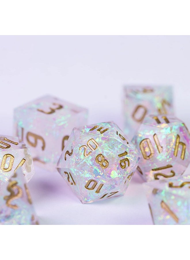 cusdie Sharp Edges Dnd Dice 7 Pcs D&D Dice Handcrafted Polyhedral Dice Set For Role Playing Game Mtg Pathfinder (Clear Rainbow Film/W)  - Image 5