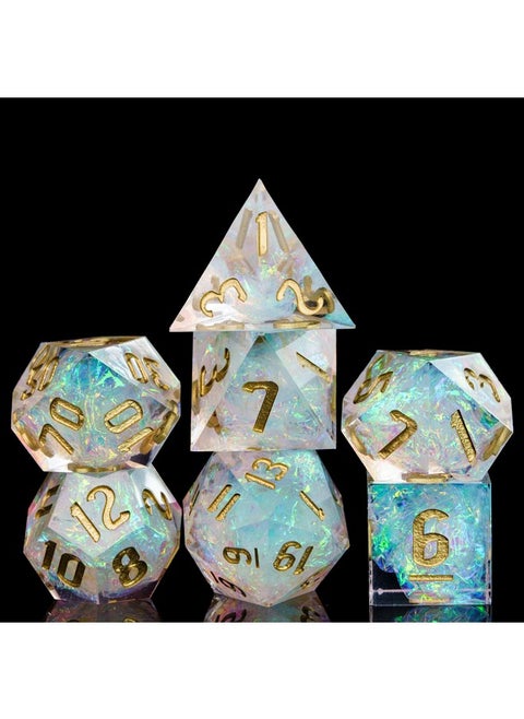 Sharp Edges Dnd Dice 7 Pcs D&D Dice Handcrafted Polyhedral Dice Set For Role Playing Game Mtg Pathfinder (Clear Rainbow Film/W)