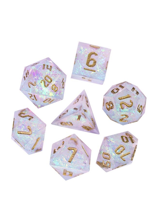 cusdie Sharp Edges Dnd Dice 7 Pcs D&D Dice Handcrafted Polyhedral Dice Set For Role Playing Game Mtg Pathfinder (Clear Rainbow Film/W)  - Image 4