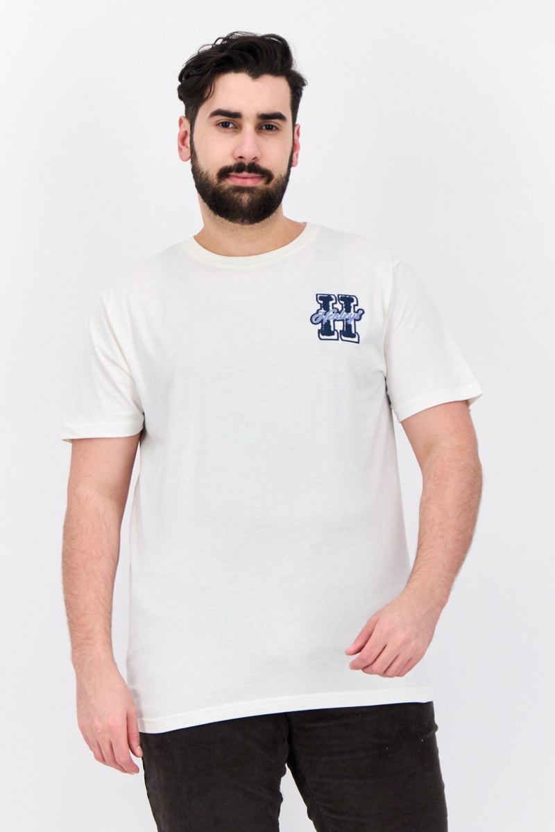 Henleys Men Crew Neck Short Sleeves Brand Logo T-Shirt, Off White - Image 1