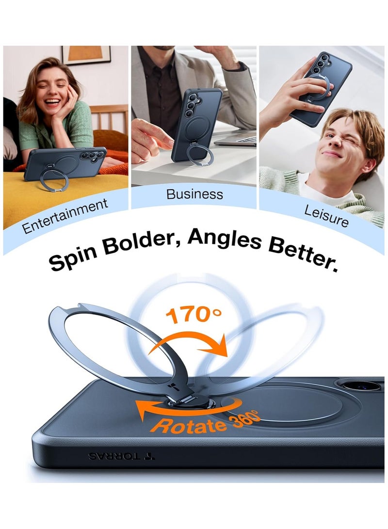 حافظة 360° دوارة لهاتف سامسونج جالاكسي S25 مع حامل، مناسبة لمغسيف، حماية 3X بمعيار عسكري، حامل قابل للدوران لحافظة سامسونج S25، حلقة مغناطيسية رفيعة، غلاف صلب، أسود غير لامع - Image 3