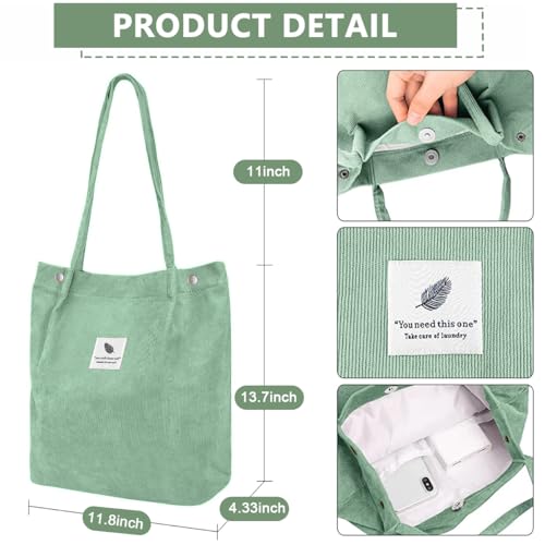 PALAY® Tote Hand Bags for Women Stylish, Corduroy Solid Color Large with Capacity, Girls Handbag Shoulder Bags for School Work Shopping Bag for Women(Green) - Image 2