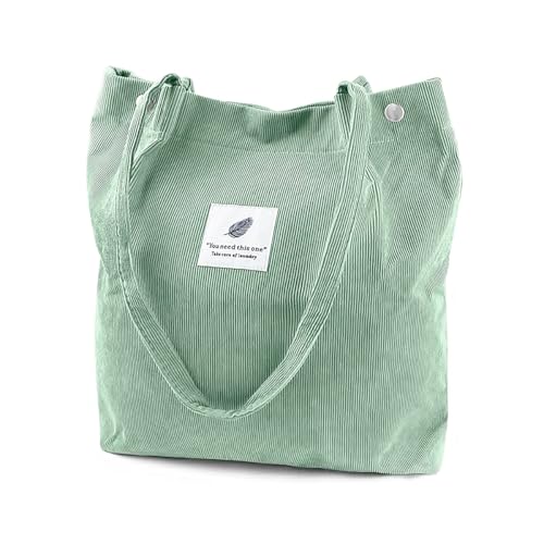 PALAY® Tote Hand Bags for Women Stylish, Corduroy Solid Color Large with Capacity, Girls Handbag Shoulder Bags for School Work Shopping Bag for Women(Green) - Image 1