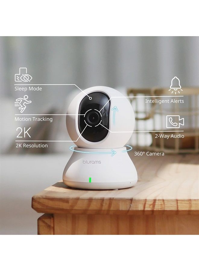 Blurams Security Camera, 2K Indoor Camera 360-degree Pet Camera for Home Security w/Motion Tracking, Phone App, 2-Way Audio, IR Night Vision, Siren, Works with Alexa & Google Assistant - Image 2