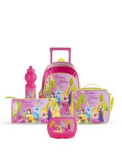 Disney Princess 5in1 Trolley School Bag Girls Backpack Gift Water Resistant Disney Princess Backpack for School (Pink)