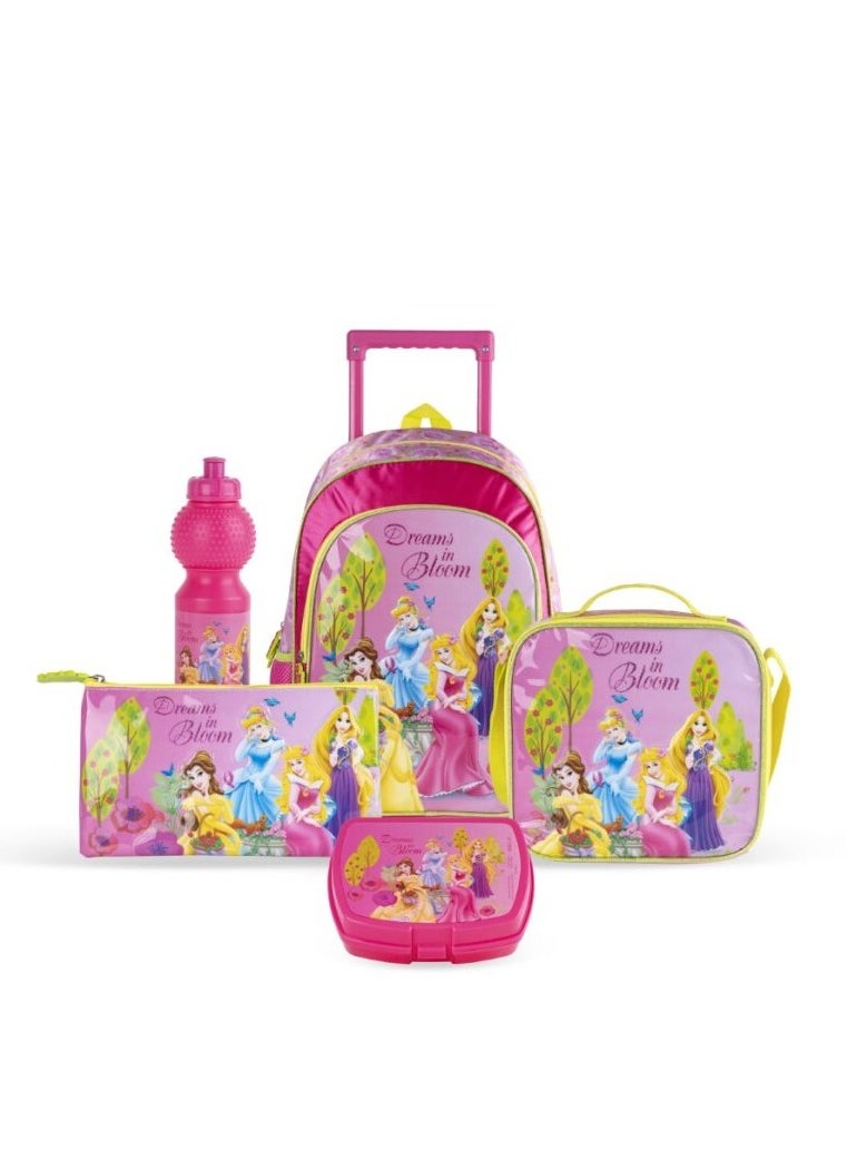 Disney Princess - Disney Princess 5in1 Trolley School Bag Girls Backpack Gift Water Resistant Disney Princess Backpack for School (Pink) - Image 1