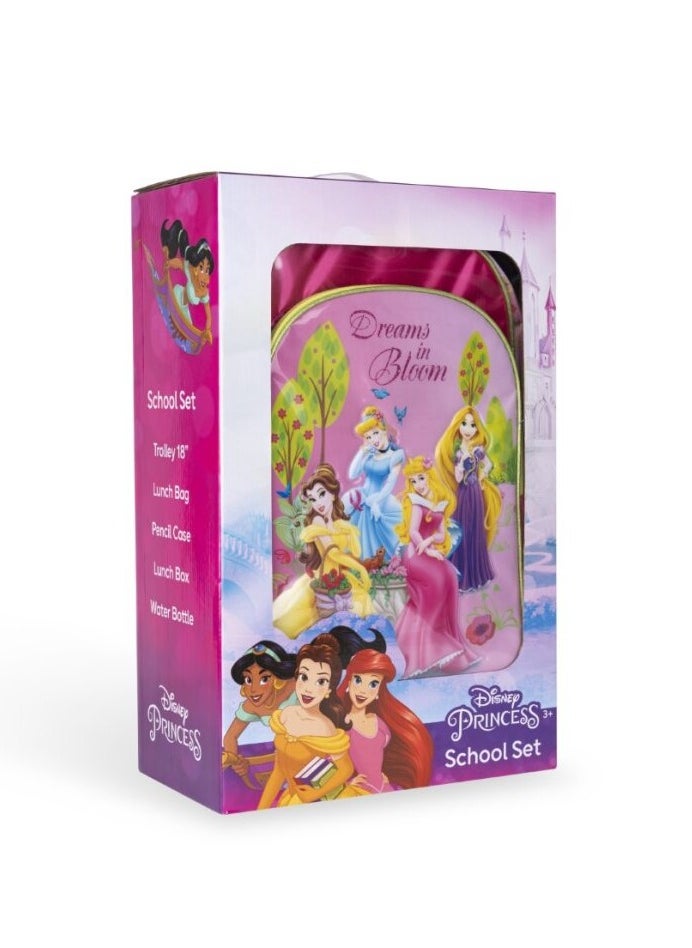 Disney Princess - Disney Princess 5in1 Trolley School Bag Girls Backpack Gift Water Resistant Disney Princess Backpack for School (Pink) - Image 1