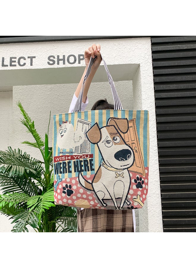 Matai Style Special Embroidered Fashion Women's Bag Ethnic Style Canvas Bag Shoulder Bag Large Capacity Handbag-Color:Single Dog - Image 1