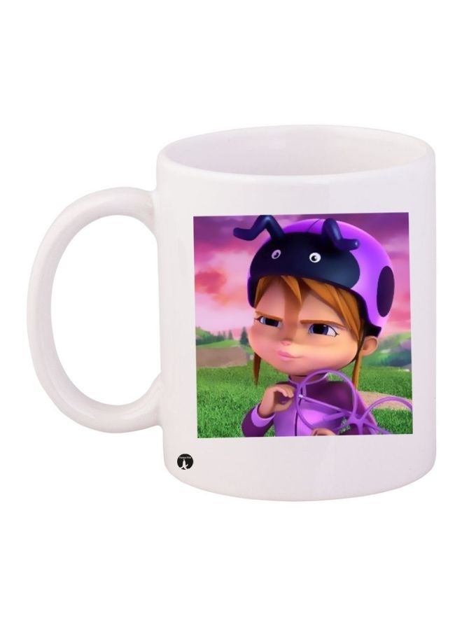 Cartoon Printed Coffee Mug White/Purple/Green 11ounce