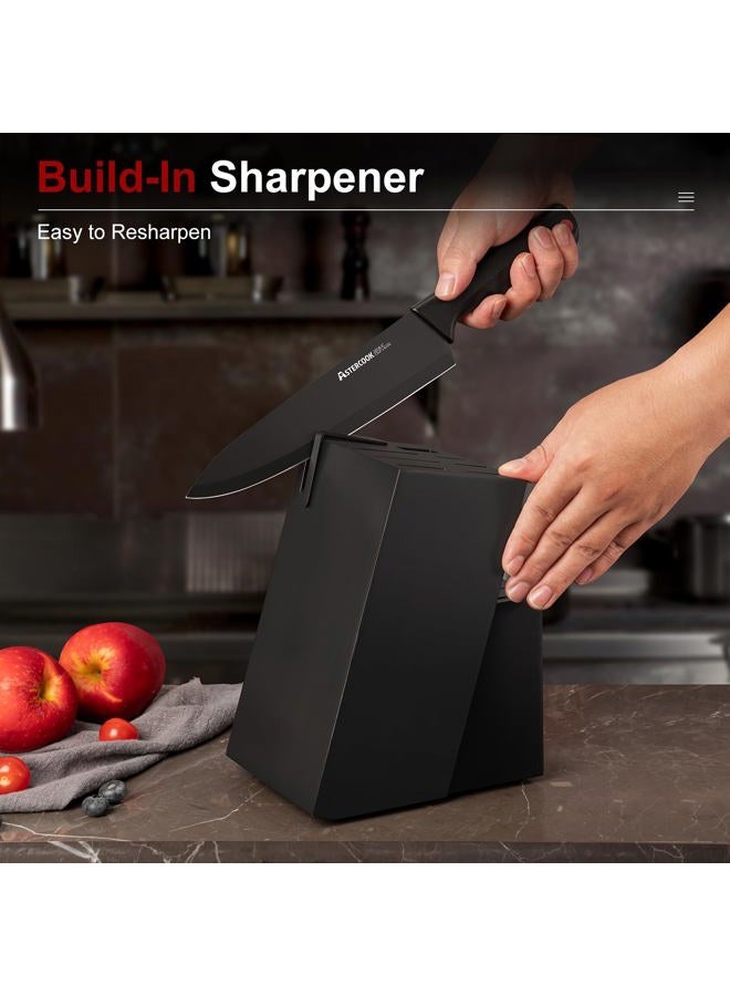 Astercook 15 Piece Knife Set with Sharpener Block - German Stainless Steel, Dishwasher Safe Kitchen Knives with Built-In Sharpener, Black - Image 4