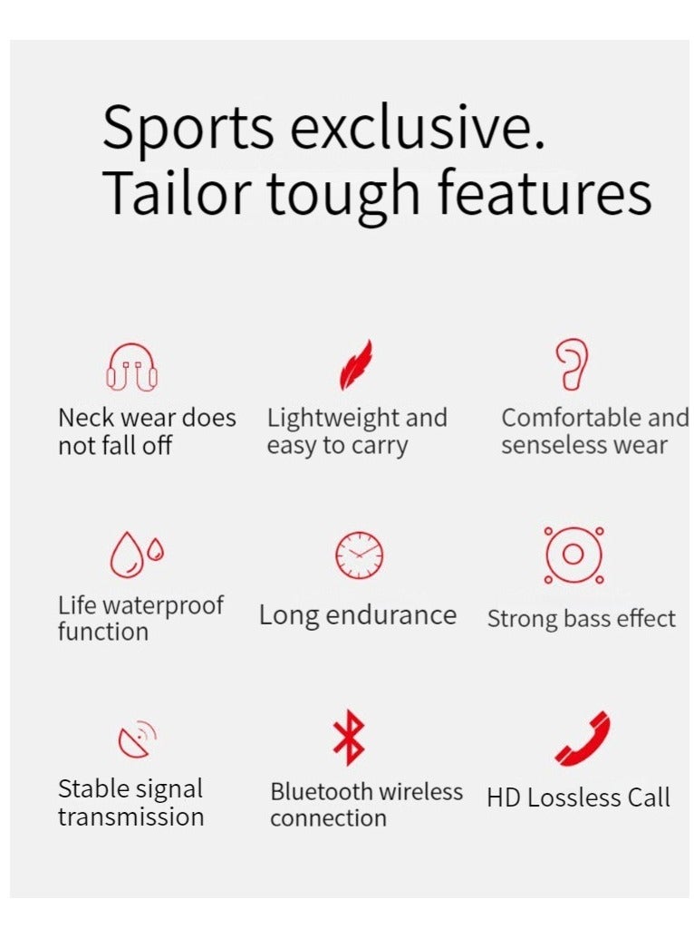 Wireless Bluetooth Headphones Neck Hanging Stereo Noise Canceling Universal Sports Headphones (Red) - Image 2