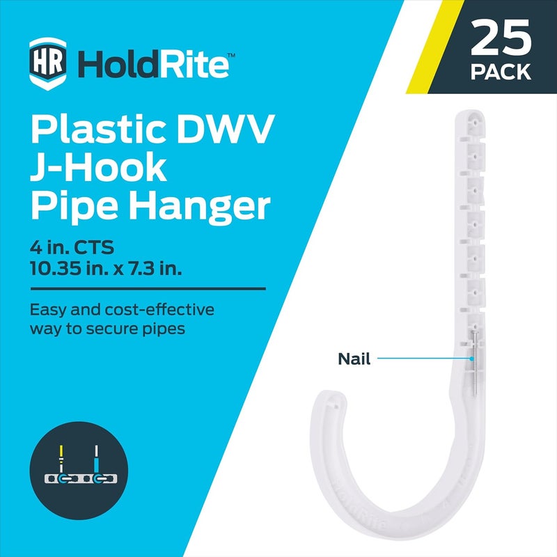 Holdrite 4 inch IPS J-Hook Pipe Hanger, 25 Pack, Pipe Support, P-JHOOK400DWV - Image 1