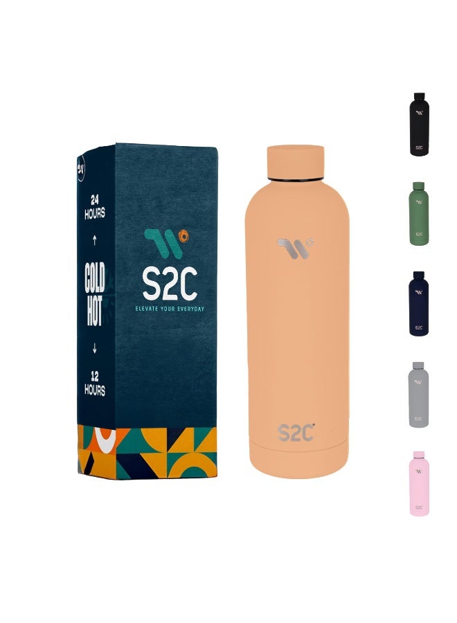 S2C Water Bottle Stainless Steel 750Ml - Double Wall Insulated Water Bottles For Hot Water Gym Bottle Stainless Steel Water Bottle For Kids School Flask Bottle Hot Water Bottle (Peach, 750Ml) - Image 1
