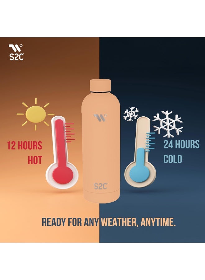S2C Water Bottle Stainless Steel 750Ml - Double Wall Insulated Water Bottles For Hot Water Gym Bottle Stainless Steel Water Bottle For Kids School Flask Bottle Hot Water Bottle (Peach, 750Ml) - Image 4