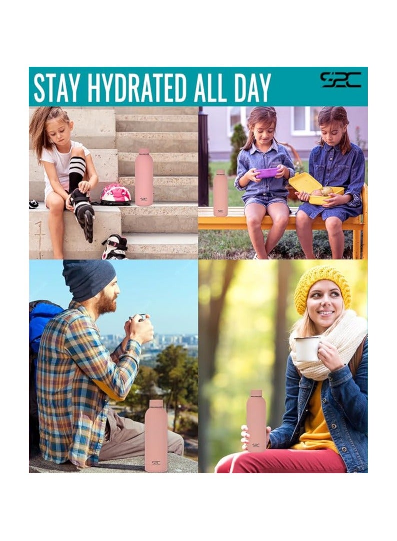 Water Bottle Stainless Steel 750Ml - Double Wall Insulated Water Bottles For Hot Water Gym Bottle Stainless Steel Water Bottle For Kids School Flask Bottle Hot Water Bottle (Peach, 750Ml)
