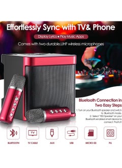 YS Bluetooth Speaker System with 2 Wireless Microphones  with USB for Family Parties Weddings Picnics Outdoor/Indoor (Red)  - Image 2