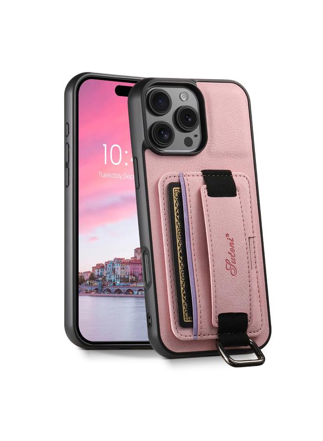 Suteni Case For iPhone 16 Pro Max H13 Litchi Leather Wrist Strap Wallet Back Phone Case - Image 1