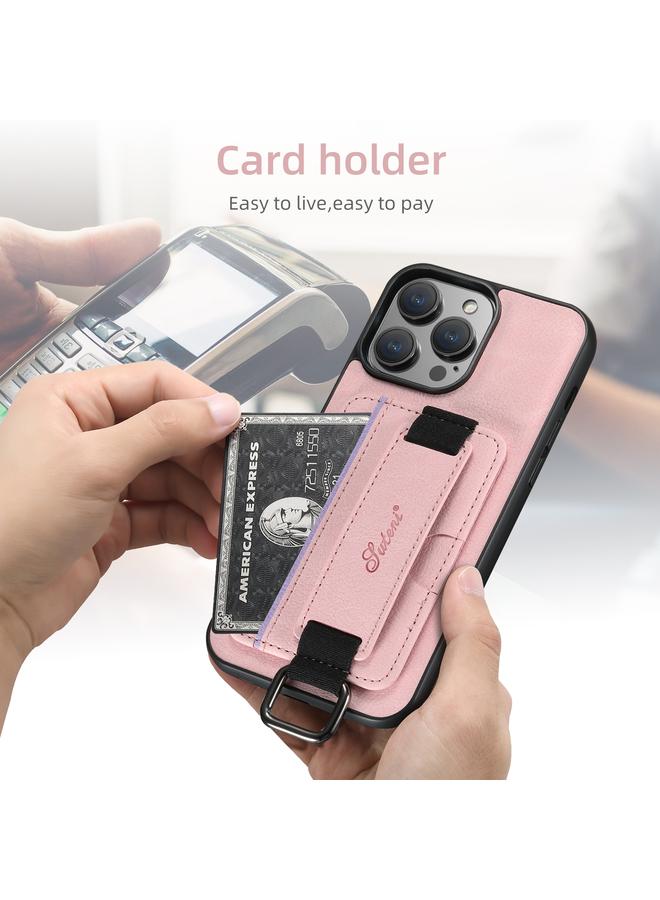 Suteni Case For iPhone 16 Pro Max H13 Litchi Leather Wrist Strap Wallet Back Phone Case - Image 3