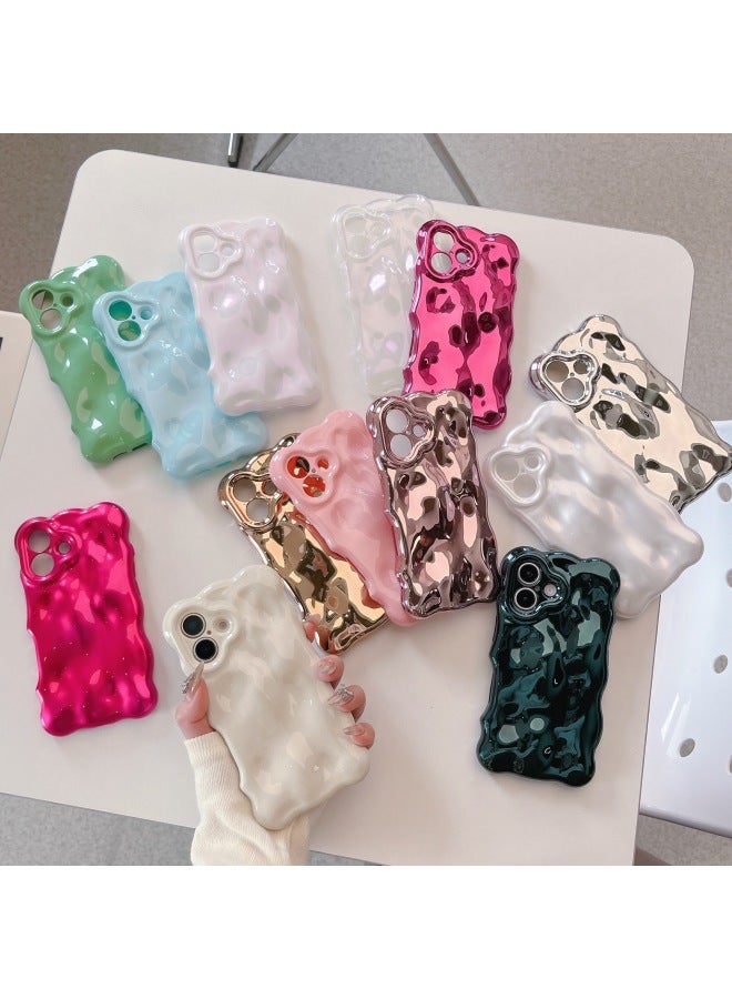 Niche High-grade Electroplated Shell For IPhone16pro Max Mobile Phone Shell Apple 15 14/13 Creative-Color:Qf Wave Bubble Electroplated Silver-Applicable Models:12pro Max (without Packaging)