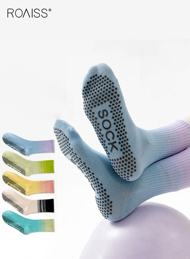 roaiss Women's 5 Pairs Anti-Slip Breathable Pilates Socks for Women Set of 5 Gradient Color Non Slip Grip Socks, Designed for Yoga Barre Hospital Use Barefoot Activities Arch Support Comfort - Image 1