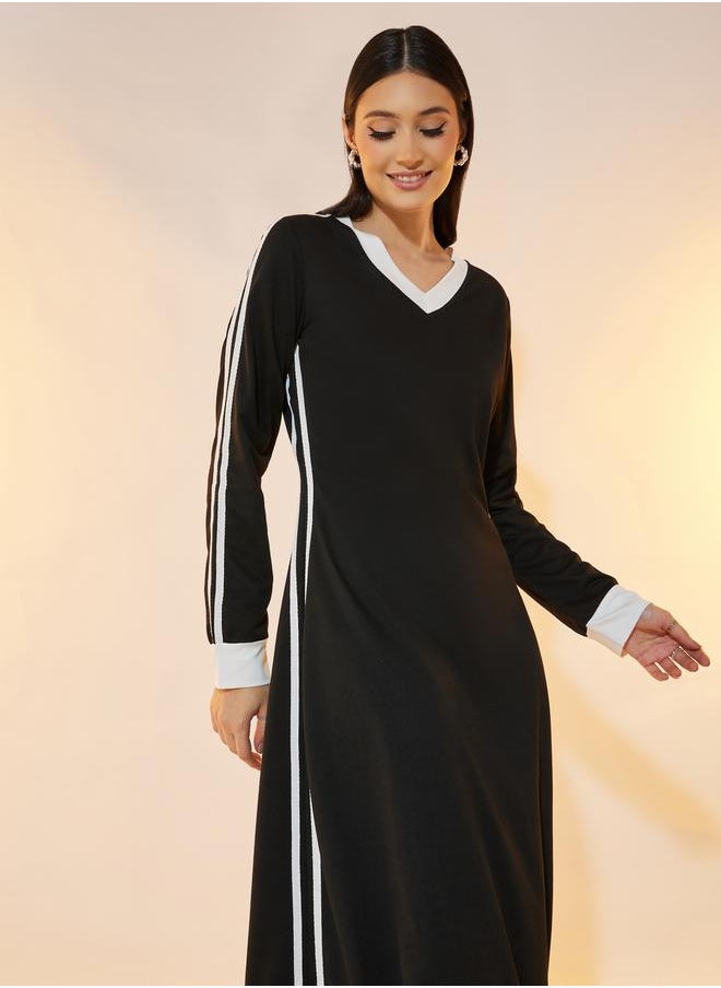 V Neck Side Stripe Taping Detail T-Shirt Maxi Dress - pzsku/Z7D304E7F3751A08F215FZ/45/_/1738245872/23e8f7d8-4430-474d-816a-53d61519be55