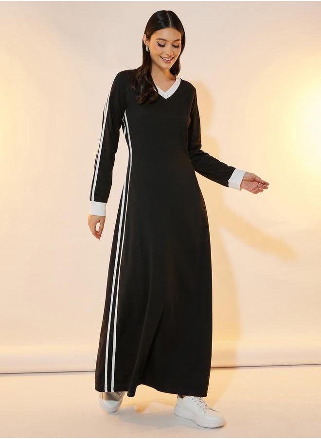 V Neck Side Stripe Taping Detail T-Shirt Maxi Dress - pzsku/Z7D304E7F3751A08F215FZ/45/_/1738245896/8df3cde2-813c-41bd-890d-58dde69455f7