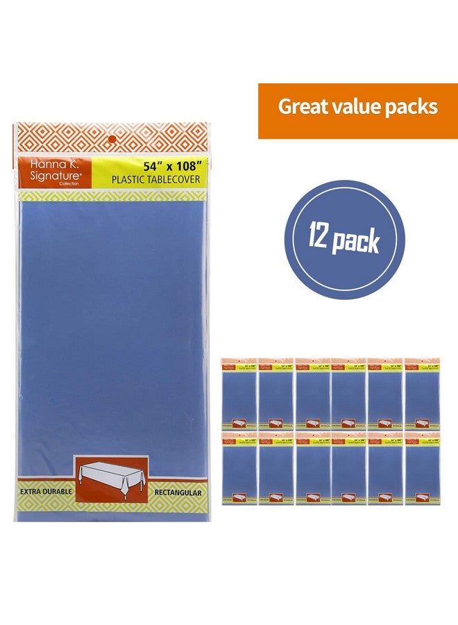 Party Dimensions Blue Disposable Plastic Tablecloth for Rectangle Tables (12 Pack) Premium Decorative Table Cloths for Parties, Events & Weddings, Indoors & Outdoors, 54 x 108 inches, Plastic Table Cover - Image 3