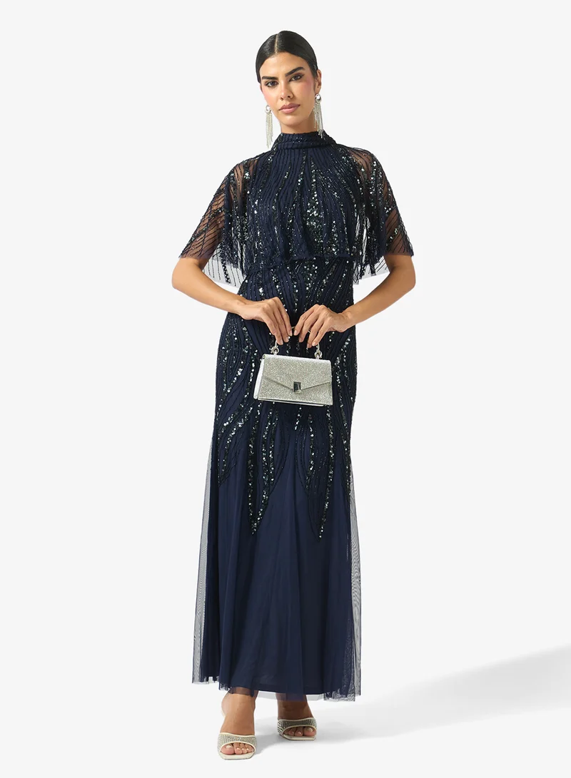 Amelia Rose  Embellished Flared Sleeve Maxi Dress for Women | Best Price UAE